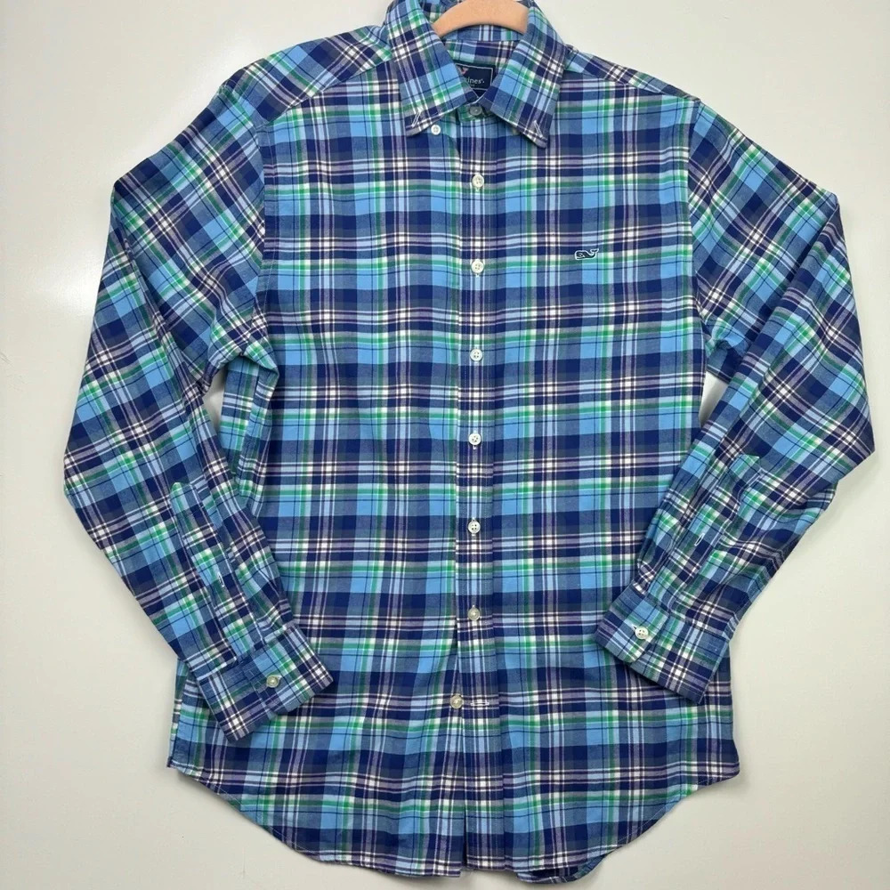 Vineyard‎ Vines Blue Plaid Slim Fit Whale Shirt Button Down Shirt Size Medium